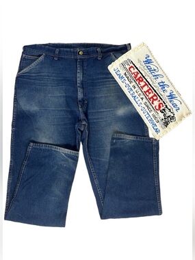 VTG 60s-70s Carter’s Carpenter Jeans Distressed Frayed 40x32 “Watch the Wear”